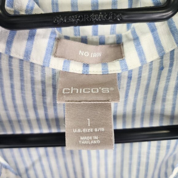Womens Chicos Striped Shirt Blouse Button Up 100% Linen 3/4 Sleeve Size 1 (S) - Picture 6 of 11